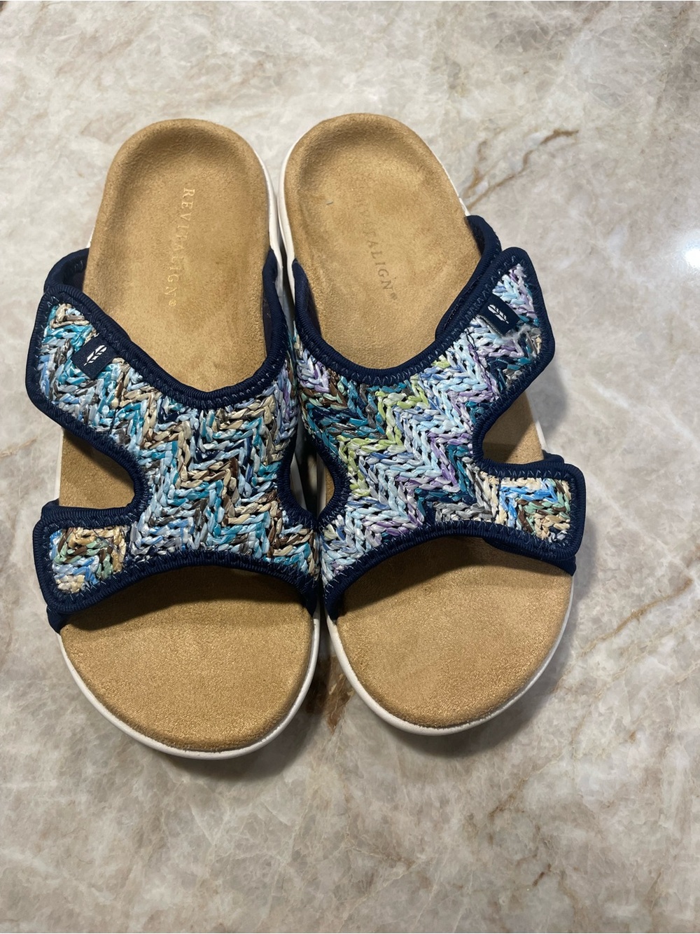 REVITALIGN Navy Multi woven-strap Slide Sandals - Picture 2 of 6